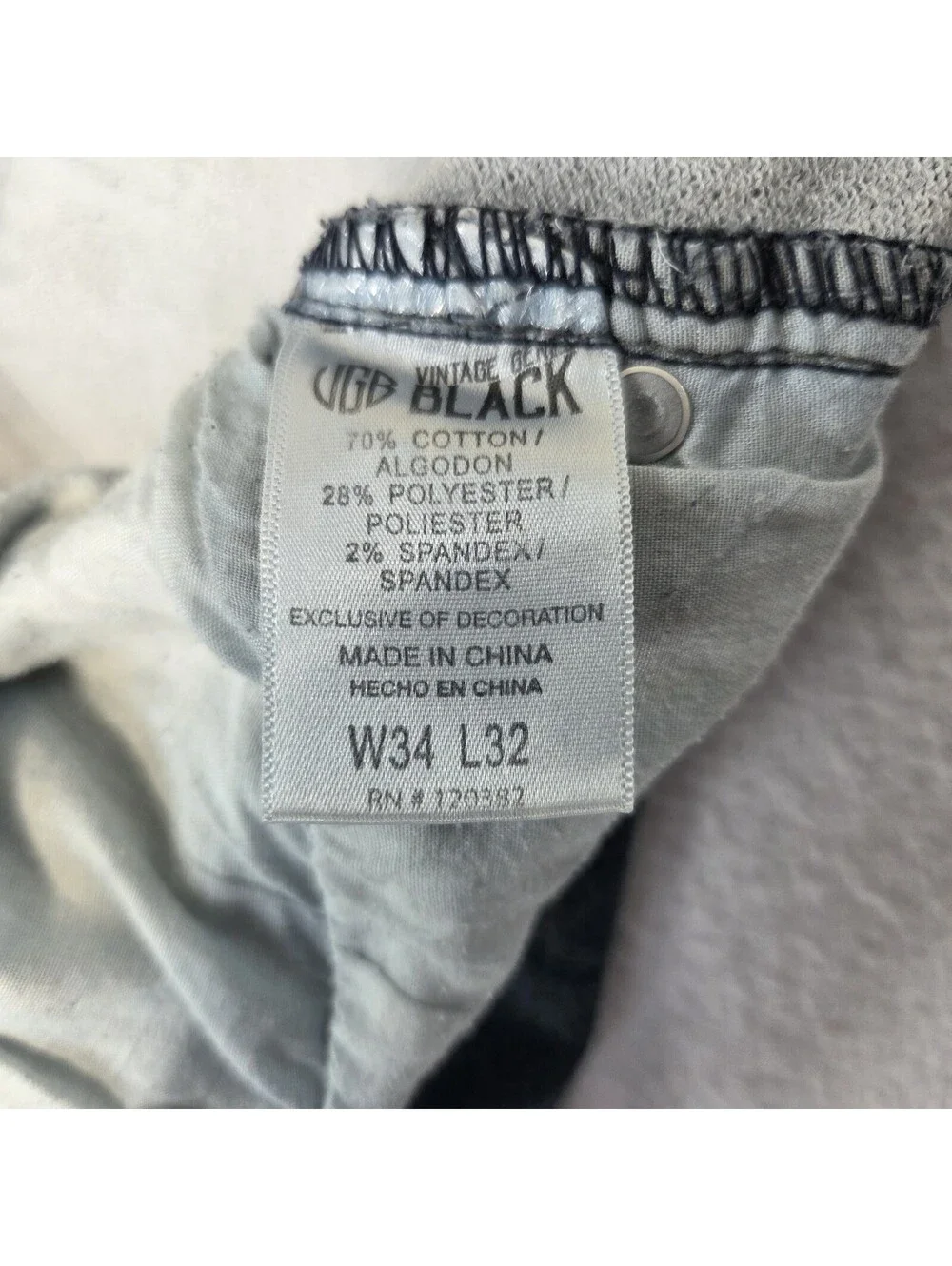 Vintage Genes Black Jeans Mens 34x32 Slim Fit Straight Faded Stretch Gray Denim